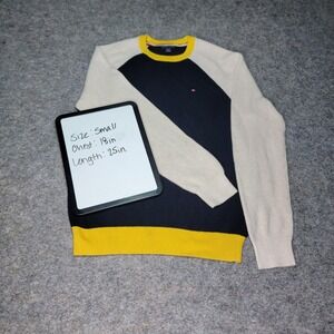 Tommy Hilfiger Mens Small Color Block‎ Crew Neck Knit Cotton Sweater